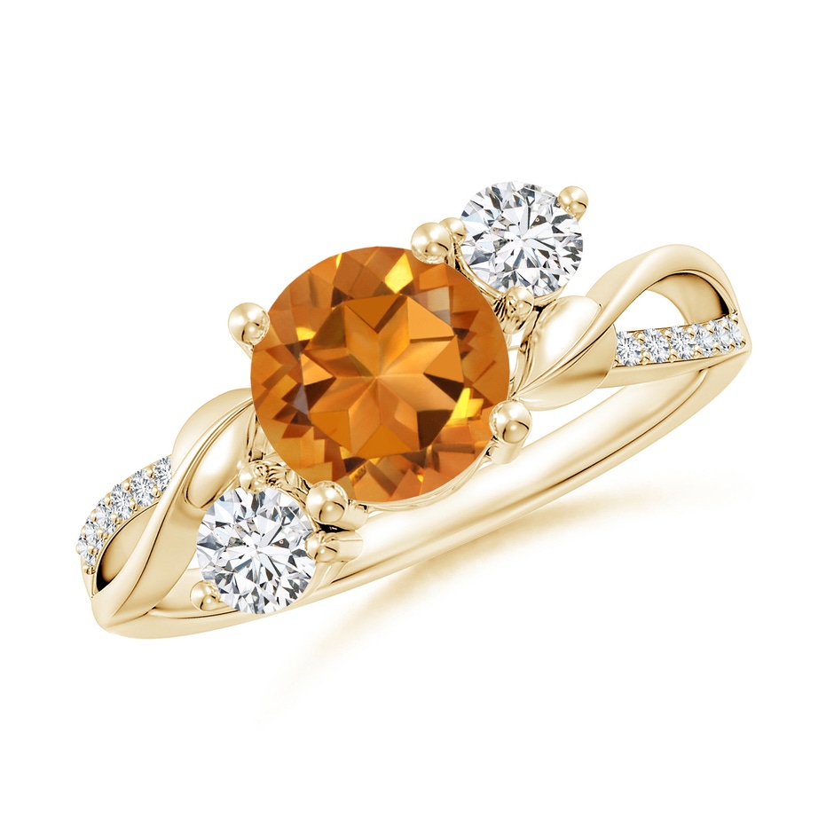 7mm AAA Citrine and Diamond Twisted Vine Ring in Yellow Gold 