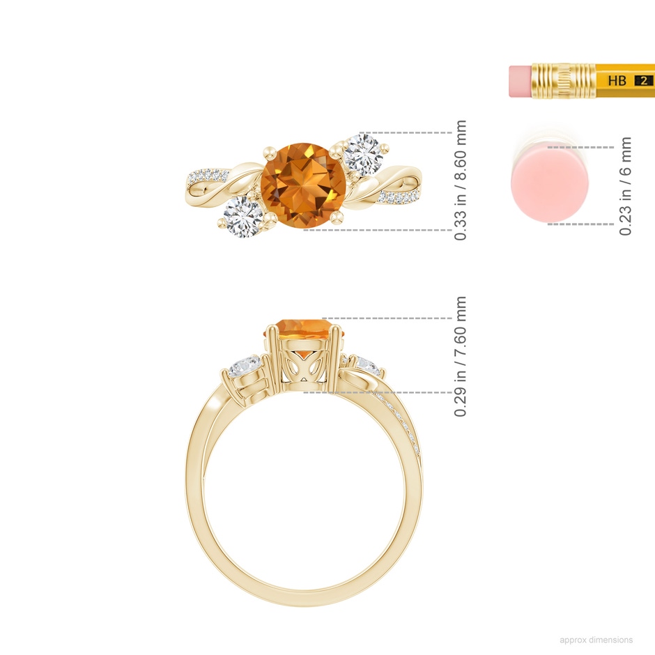 7mm AAA Citrine and Diamond Twisted Vine Ring in Yellow Gold ruler