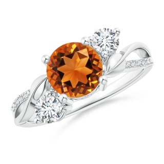 7mm AAAA Citrine and Diamond Twisted Vine Ring in P950 Platinum