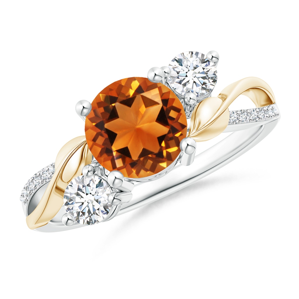 7mm AAAA Citrine and Diamond Twisted Vine Ring in White Gold Yellow Gold