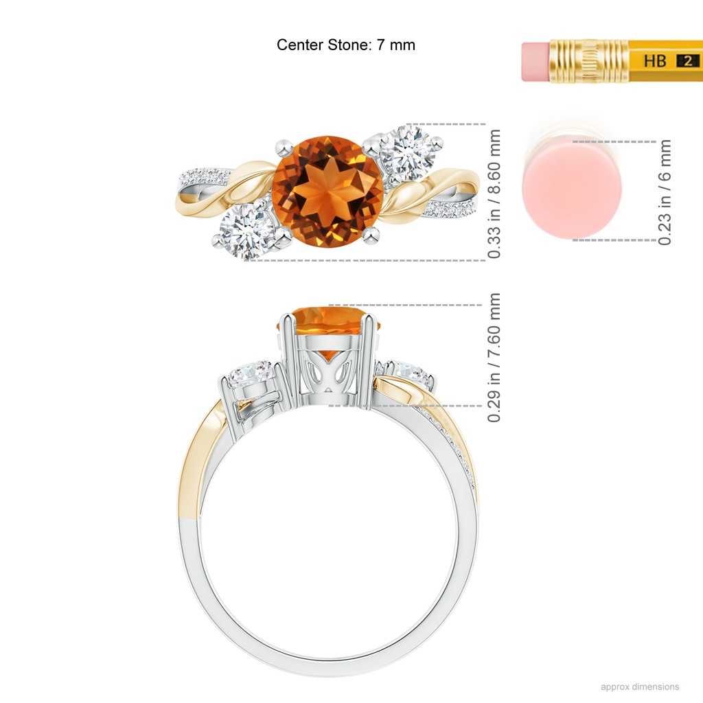 7mm AAAA Citrine and Diamond Twisted Vine Ring in White Gold Yellow Gold Ruler