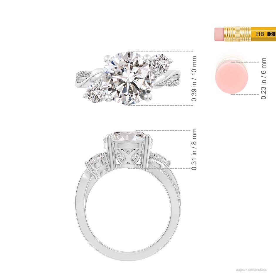 10.1mm IJI1I2 Three Stone Diamond Twisted Vine Ring in White Gold ruler