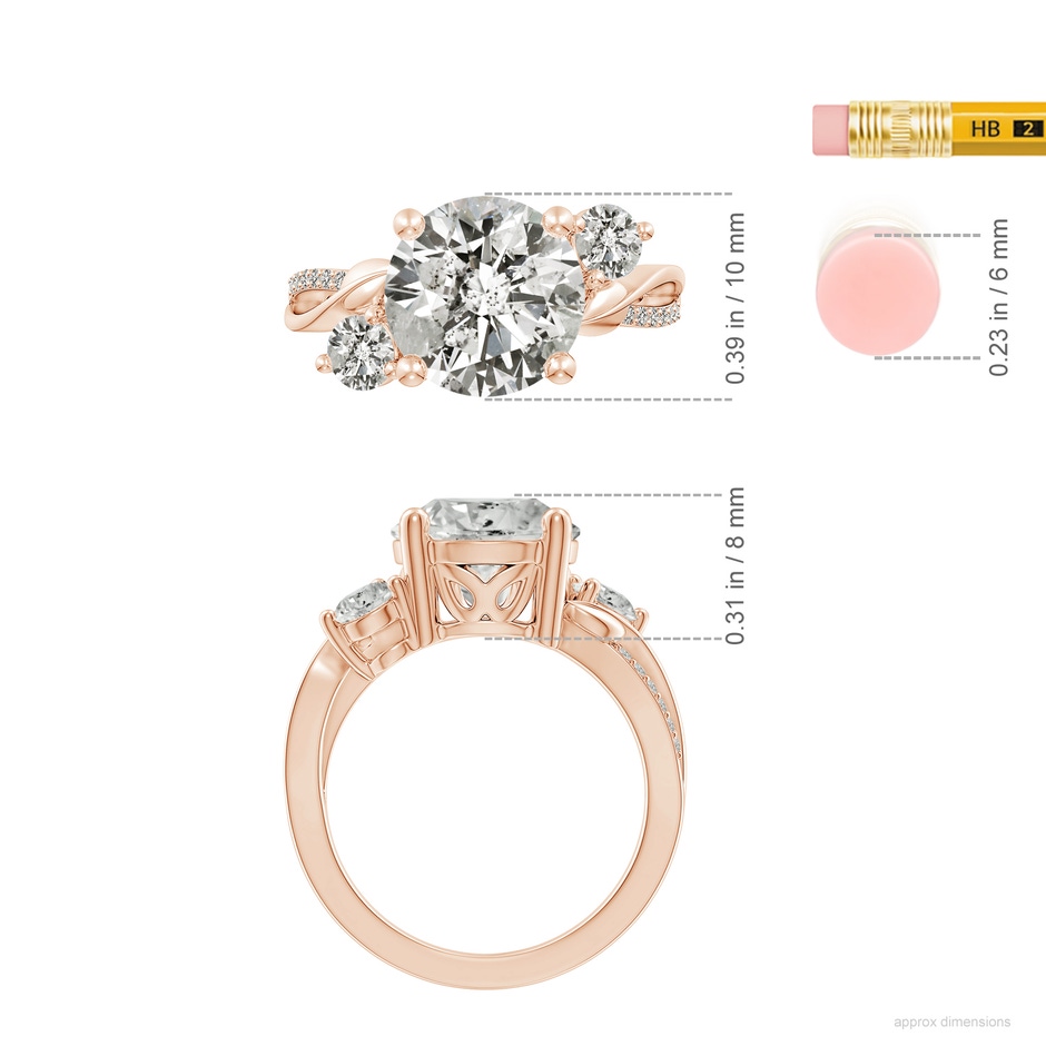 10.1mm KI3 Three Stone Diamond Twisted Vine Ring in 18K Rose Gold ruler