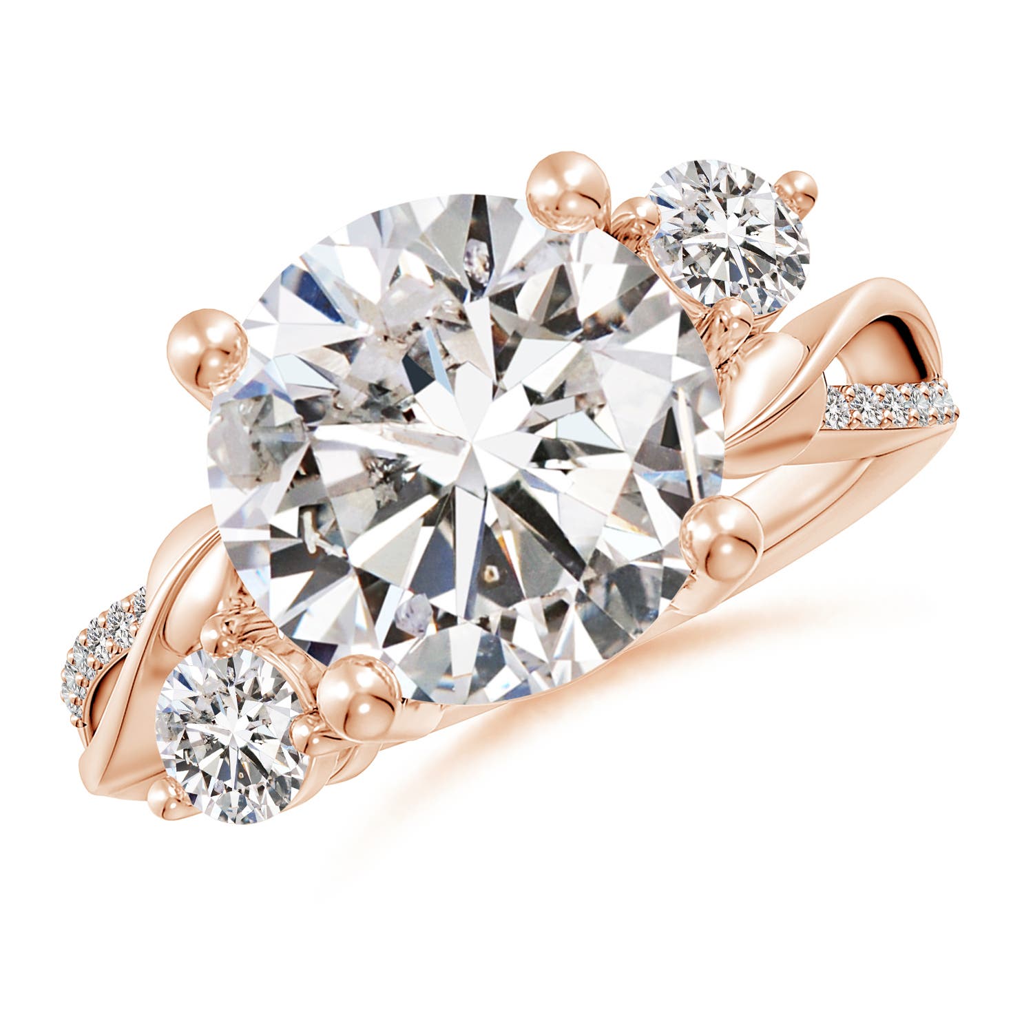 11.1mm IJI1I2 Three Stone Diamond Twisted Vine Ring in Rose Gold