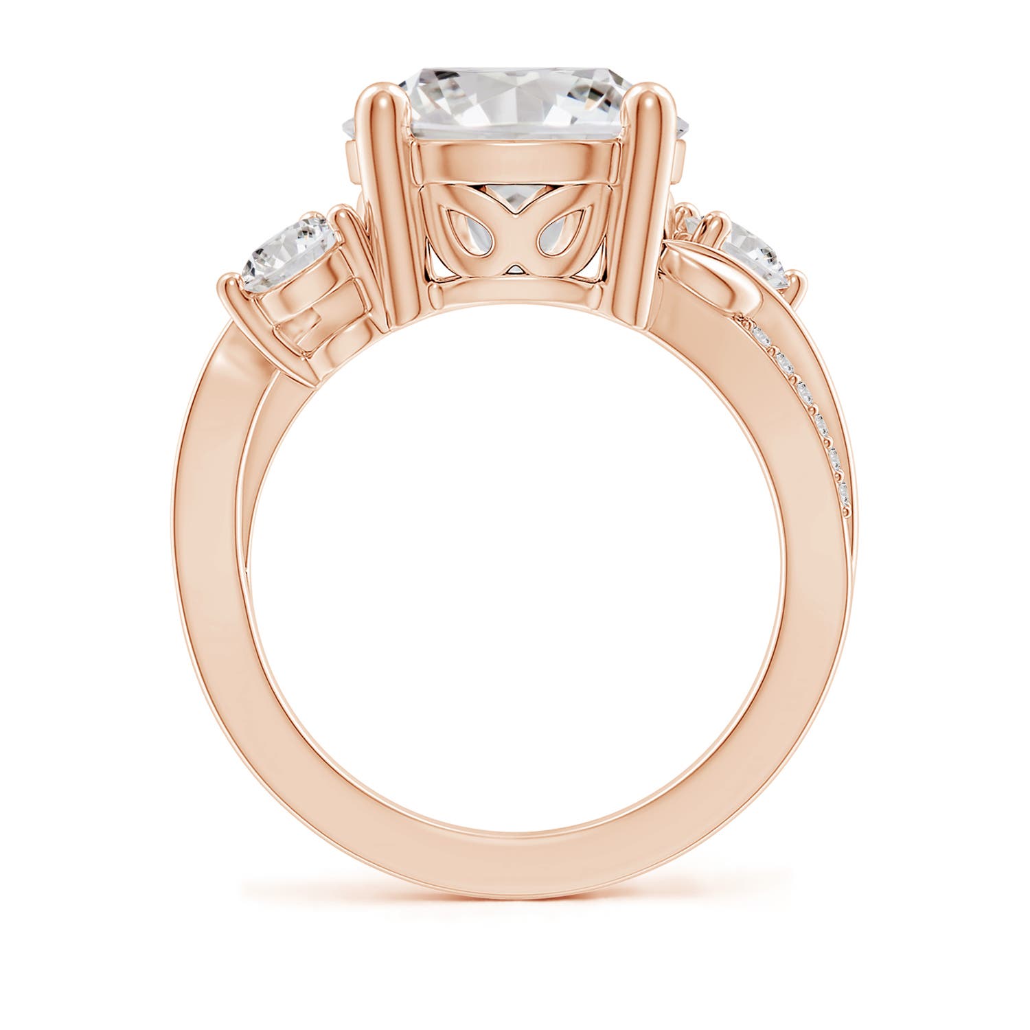 11.1mm IJI1I2 Three Stone Diamond Twisted Vine Ring in Rose Gold