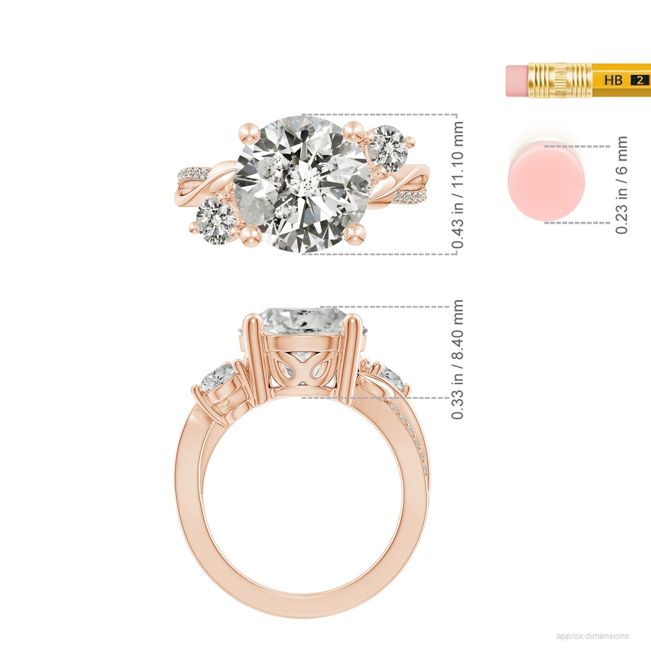 11.1mm KI3 Three Stone Diamond Twisted Vine Ring in 18K Rose Gold ruler