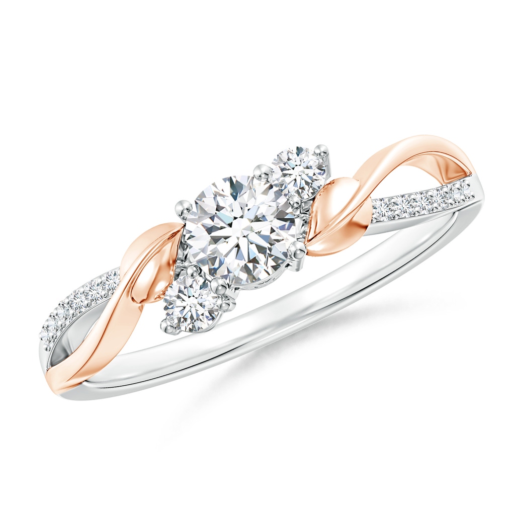 4.4mm GVS2 Three Stone Diamond Twisted Vine Ring in White Gold Rose Gold