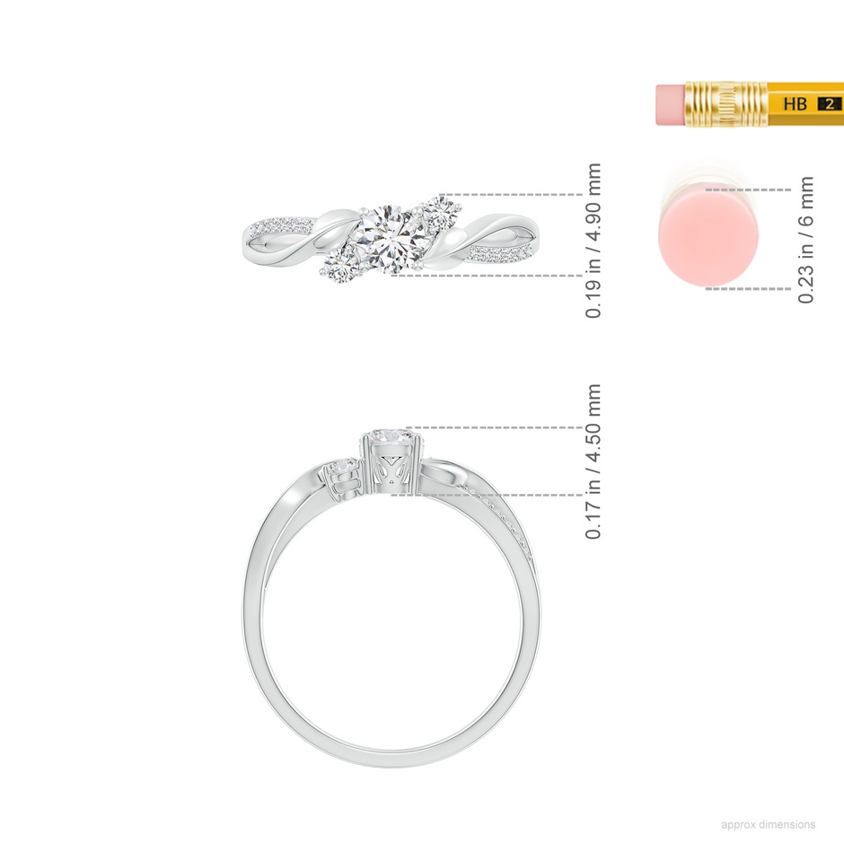 4.4mm HSI2 Three Stone Diamond Twisted Vine Ring in 9K White Gold ruler