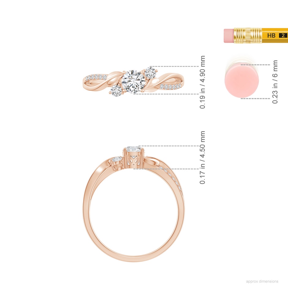 4.4mm HSI2 Three Stone Diamond Twisted Vine Ring in Rose Gold ruler