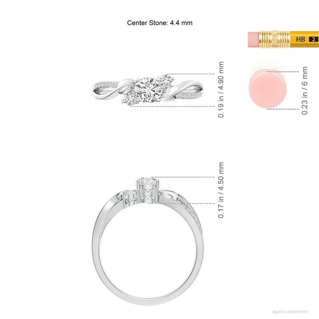 4.4mm HSI2 Three Stone Diamond Twisted Vine Ring in White Gold ruler