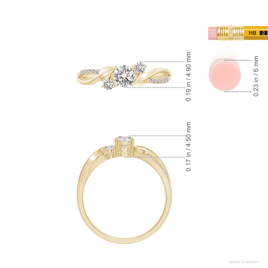 4.4mm IJI1I2 Three Stone Diamond Twisted Vine Ring in Yellow Gold ruler