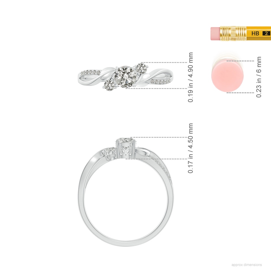 4.4mm KI3 Three Stone Diamond Twisted Vine Ring in 9K White Gold ruler