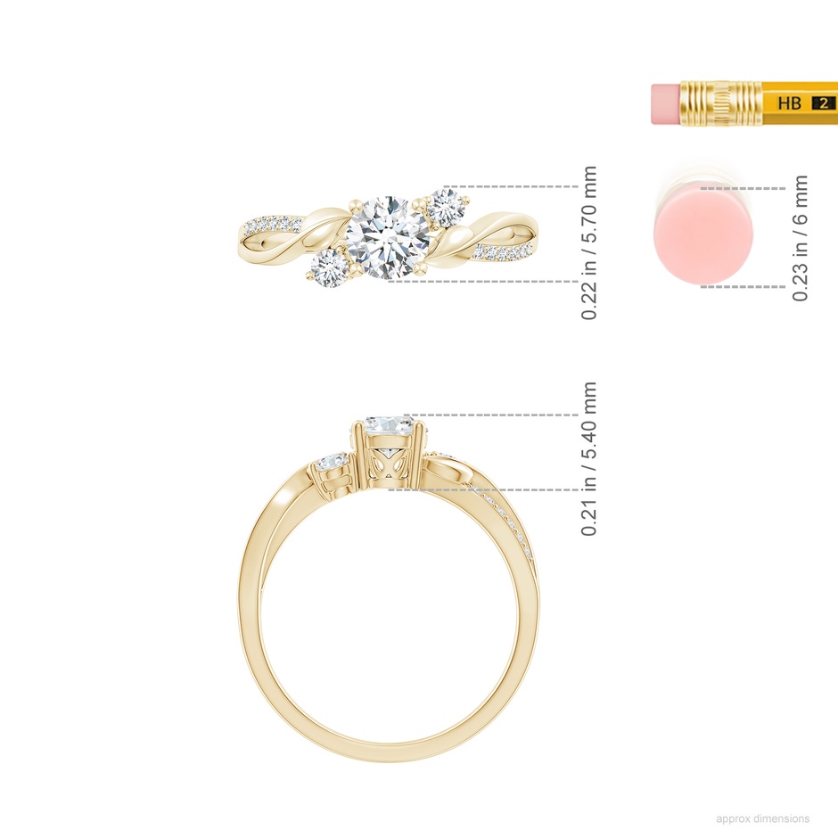 5.3mm GVS2 Three Stone Diamond Twisted Vine Ring in Yellow Gold ruler