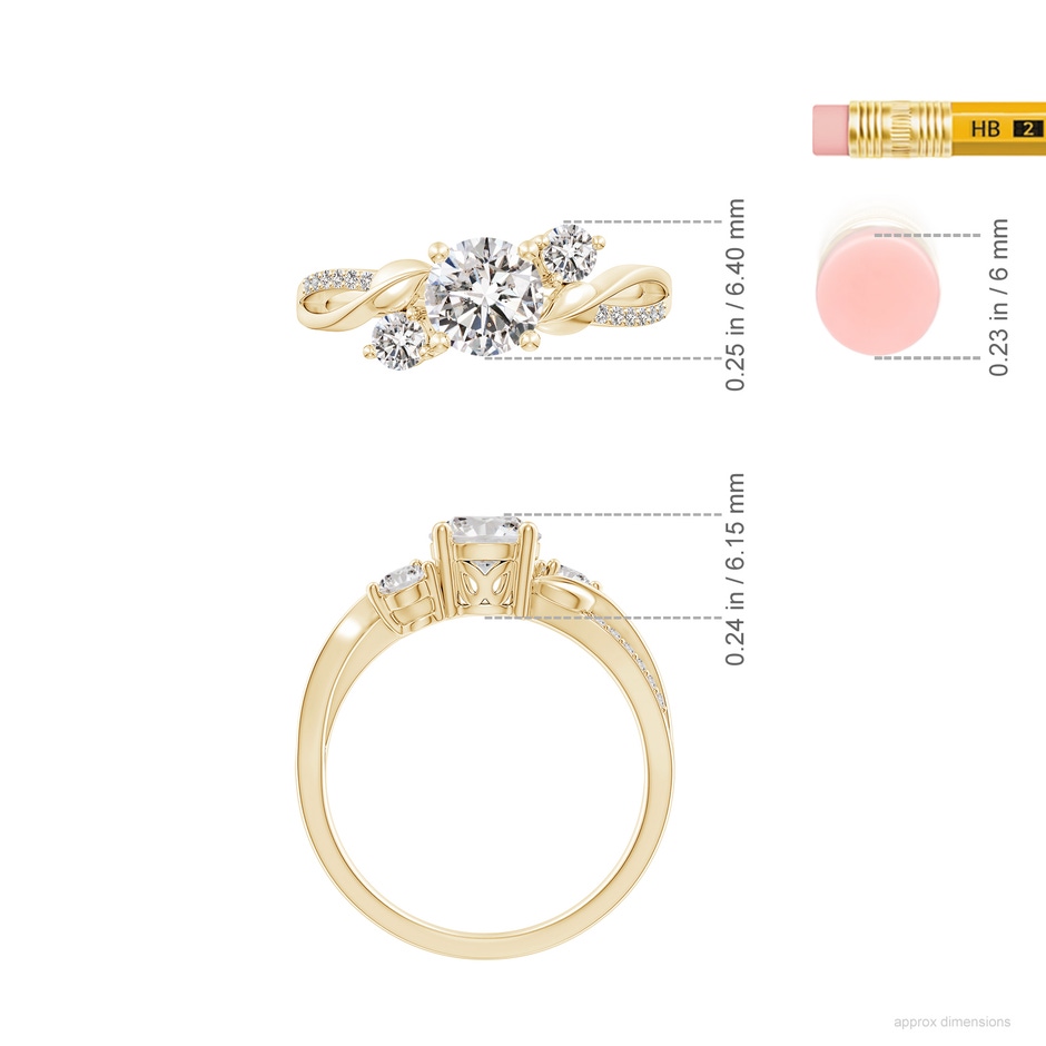 6mm IJI1I2 Three Stone Diamond Twisted Vine Ring in 18K Yellow Gold ruler