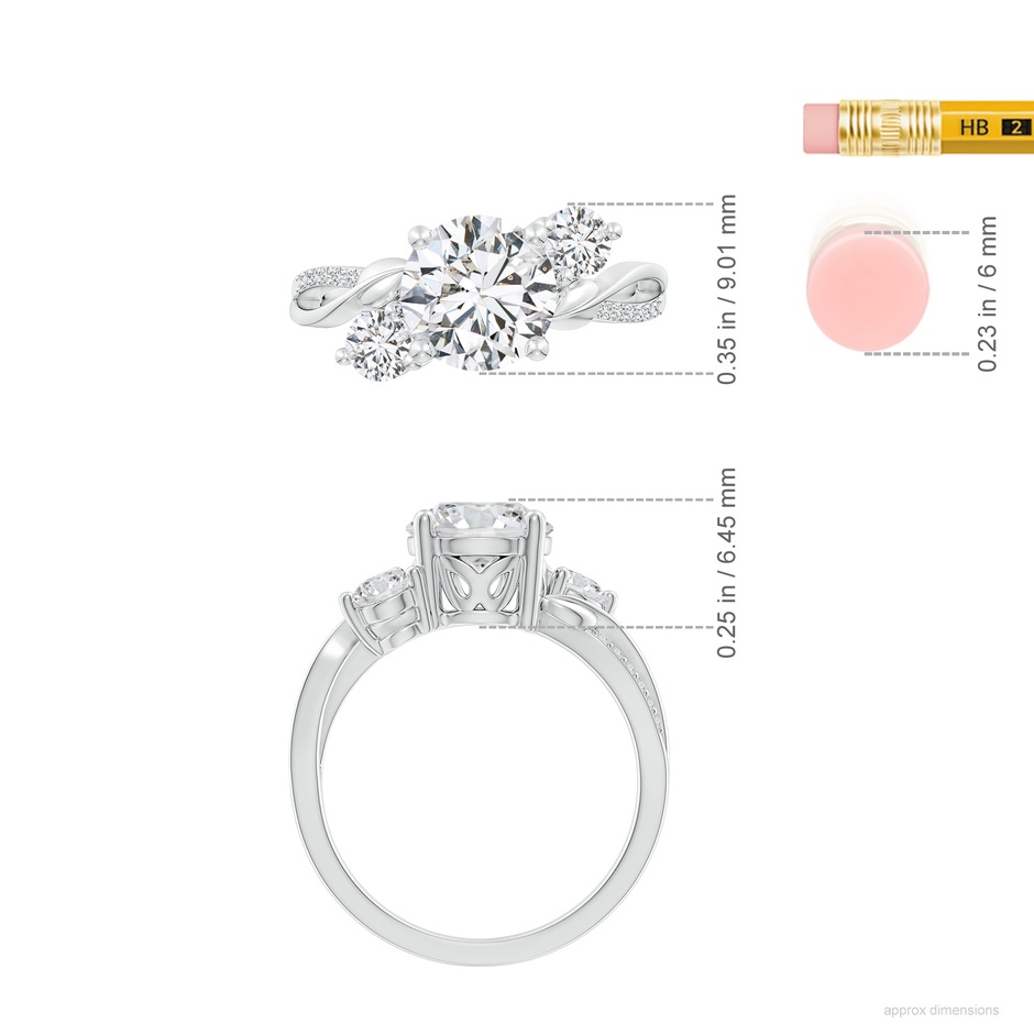 8mm HSI2 Three Stone Diamond Twisted Vine Ring in White Gold ruler