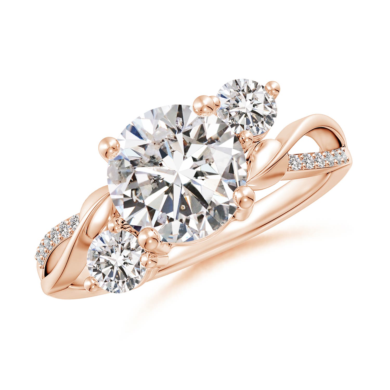 8mm IJI1I2 Three Stone Diamond Twisted Vine Ring in Rose Gold