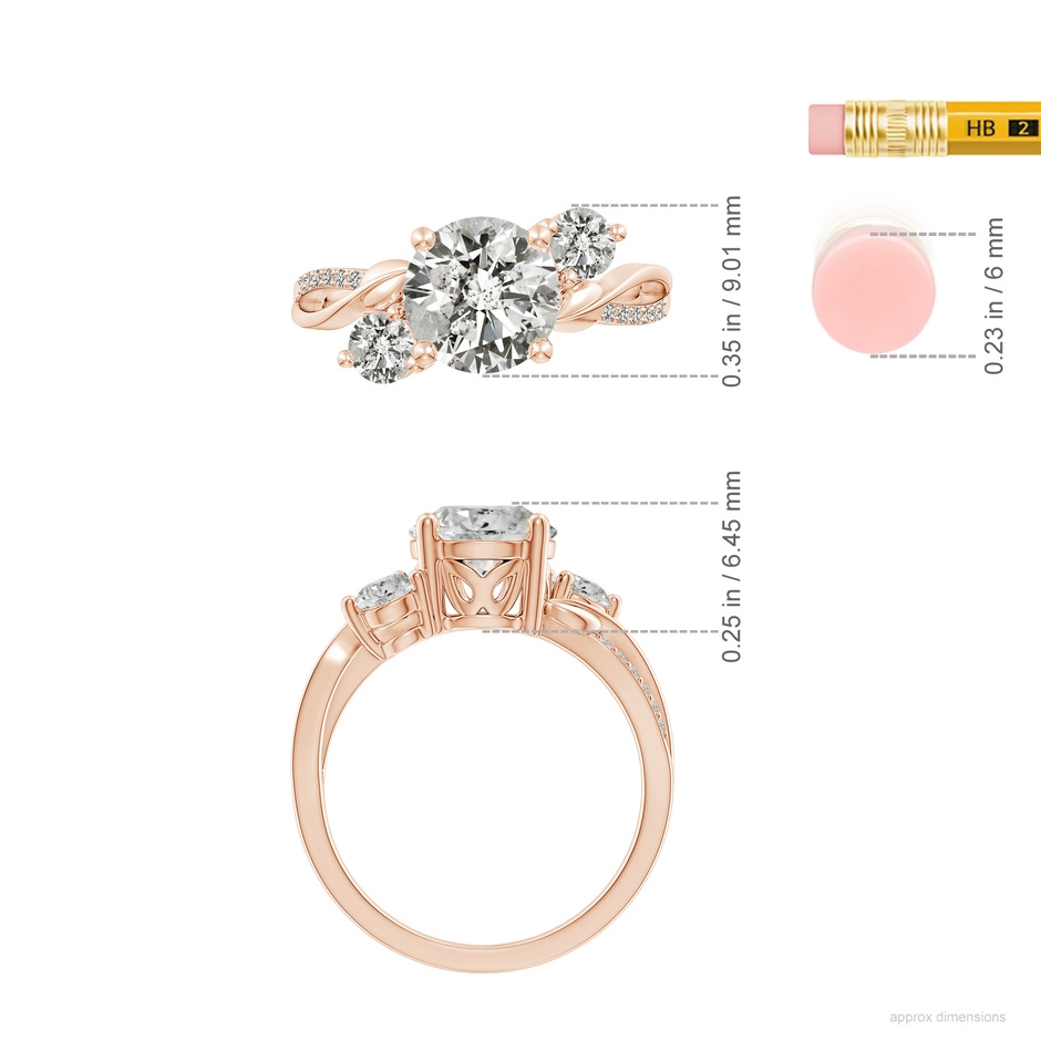8mm KI3 Three Stone Diamond Twisted Vine Ring in 9K Rose Gold ruler