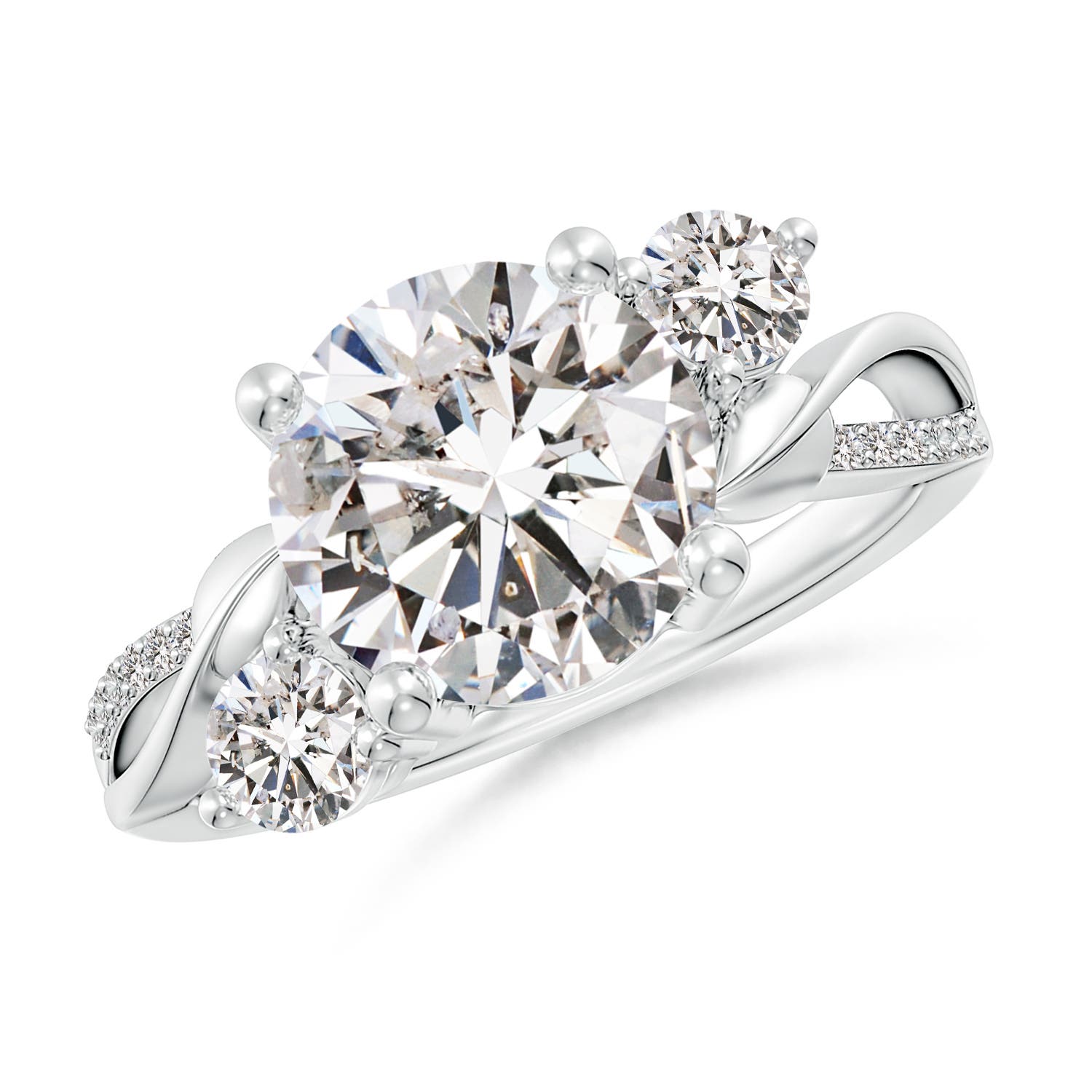 9.2mm IJI1I2 Three Stone Diamond Twisted Vine Ring in White Gold