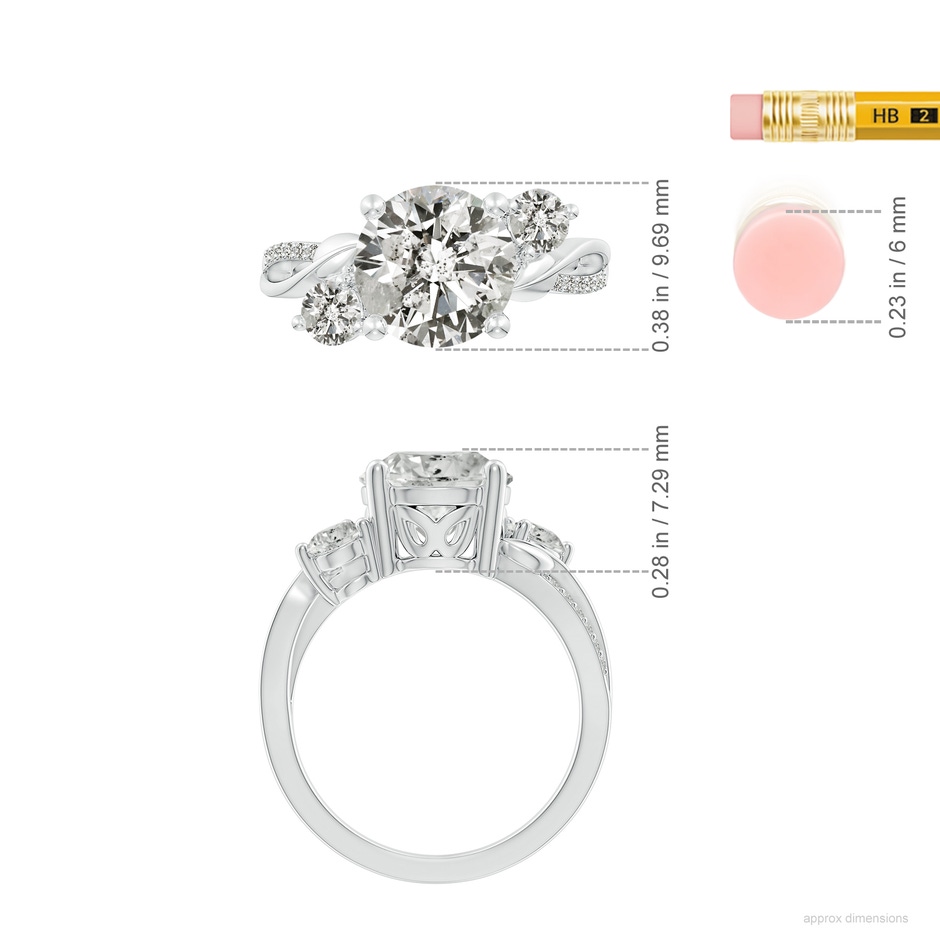 9.2mm KI3 Three Stone Diamond Twisted Vine Ring in P950 Platinum ruler