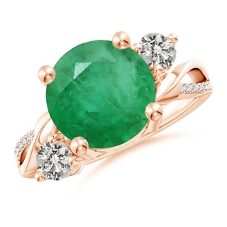 10mm A Emerald and Diamond Twisted Vine Ring in 10K Rose Gold