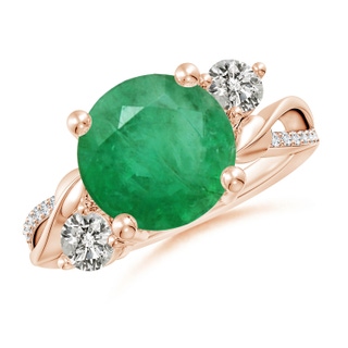 10mm A Emerald and Diamond Twisted Vine Ring in 18K Rose Gold