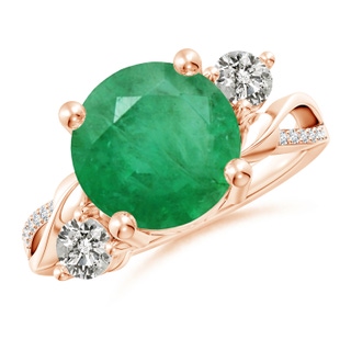 10mm A Emerald and Diamond Twisted Vine Ring in 9K Rose Gold