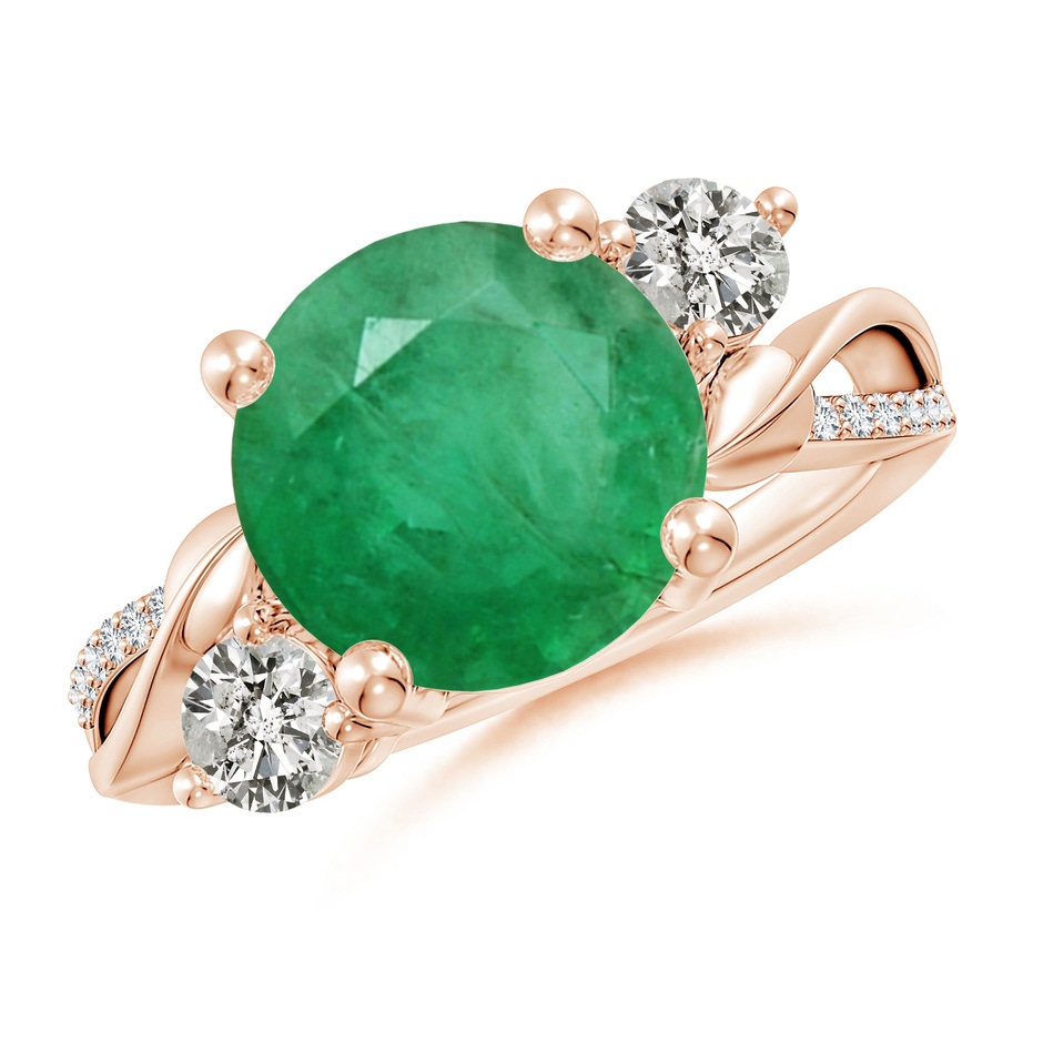 10mm A Emerald and Diamond Twisted Vine Ring in Rose Gold 