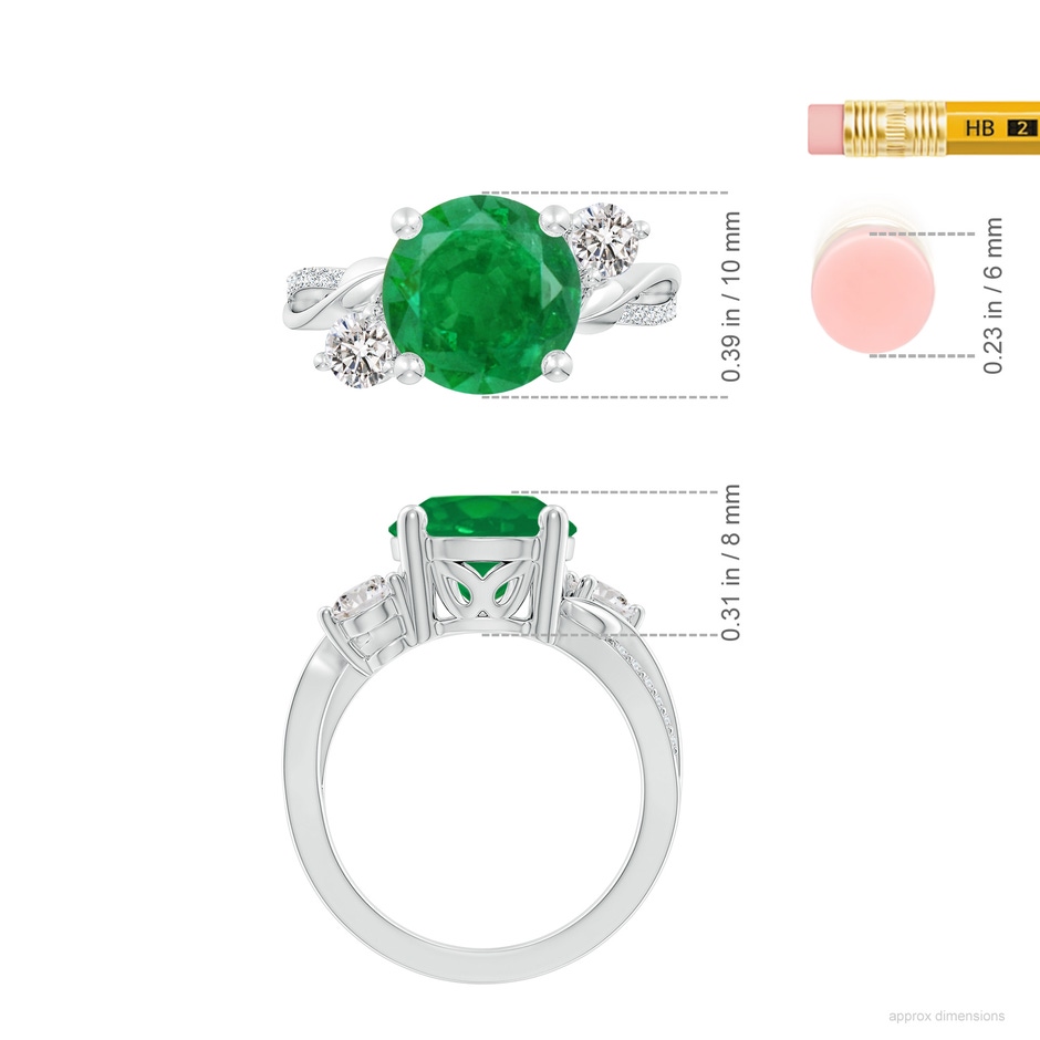 10mm AA Emerald and Diamond Twisted Vine Ring in P950 Platinum ruler