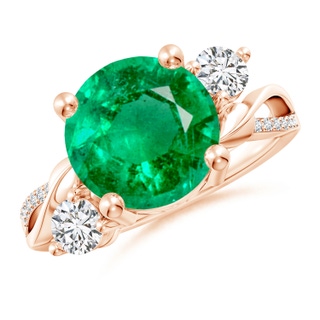 10mm AAA Emerald and Diamond Twisted Vine Ring in 9K Rose Gold