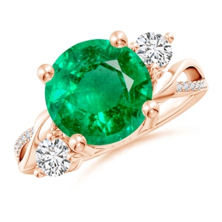 10mm AAA Emerald and Diamond Twisted Vine Ring in Rose Gold
