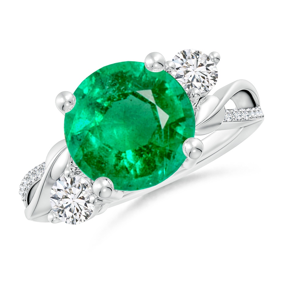 10mm AAA Emerald and Diamond Twisted Vine Ring in White Gold 