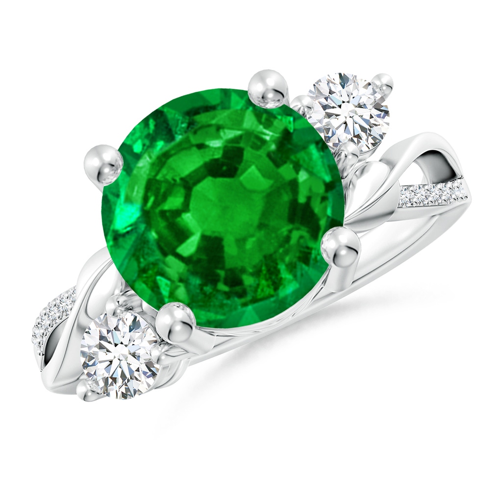 10mm AAAA Emerald and Diamond Twisted Vine Ring in P950 Platinum