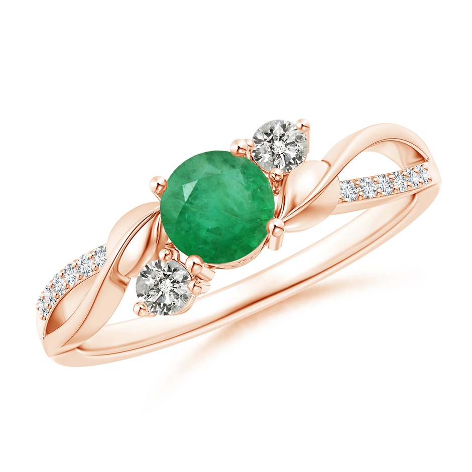 5mm A Emerald and Diamond Twisted Vine Ring in Rose Gold 