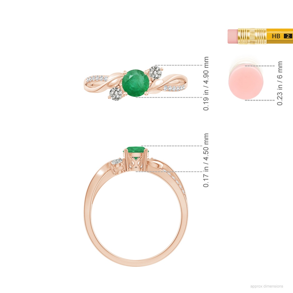 5mm A Emerald and Diamond Twisted Vine Ring in Rose Gold ruler