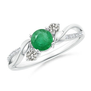 5mm A Emerald and Diamond Twisted Vine Ring in White Gold