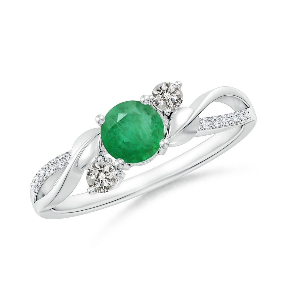 5mm A Emerald and Diamond Twisted Vine Ring in White Gold 