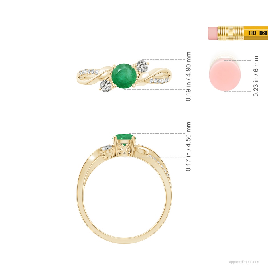 5mm A Emerald and Diamond Twisted Vine Ring in Yellow Gold ruler