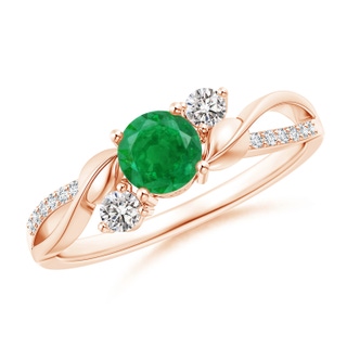 5mm AA Emerald and Diamond Twisted Vine Ring in 9K Rose Gold