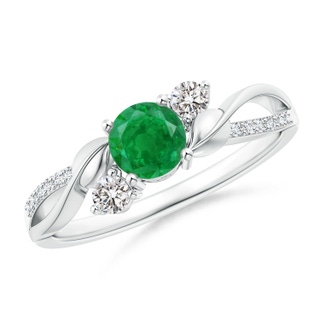 5mm AA Emerald and Diamond Twisted Vine Ring in 9K White Gold