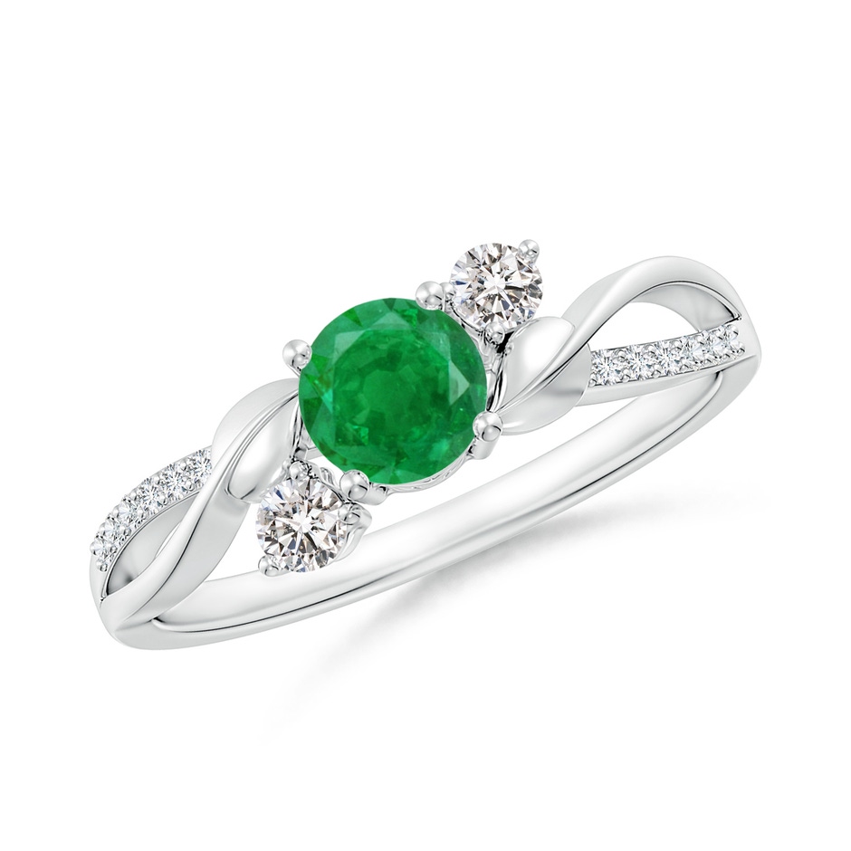 5mm AA Emerald and Diamond Twisted Vine Ring in 9K White Gold 