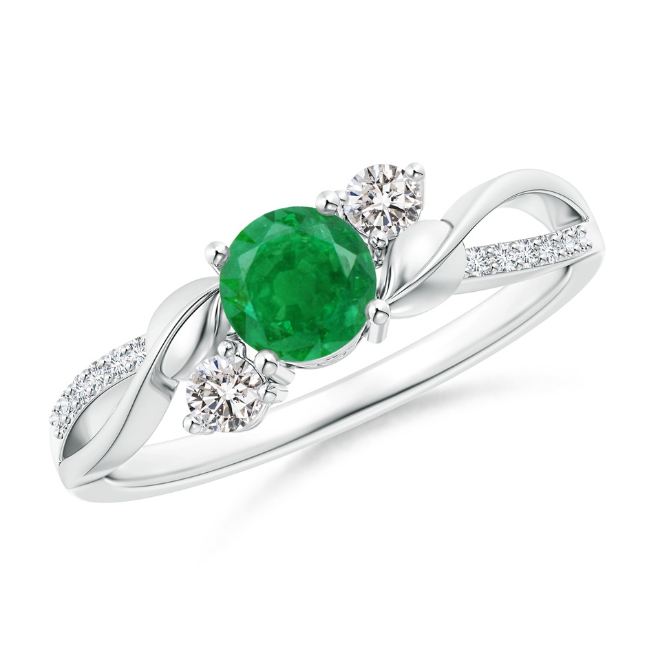 5mm AA Emerald and Diamond Twisted Vine Ring in White Gold 