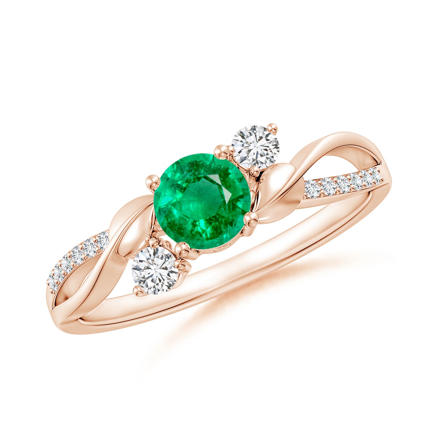 5mm AAA Emerald and Diamond Twisted Vine Ring in 18CT Rose Gold