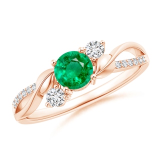 5mm AAA Emerald and Diamond Twisted Vine Ring in 9K Rose Gold