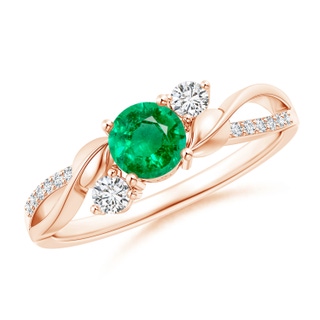 5mm AAA Emerald and Diamond Twisted Vine Ring in Rose Gold