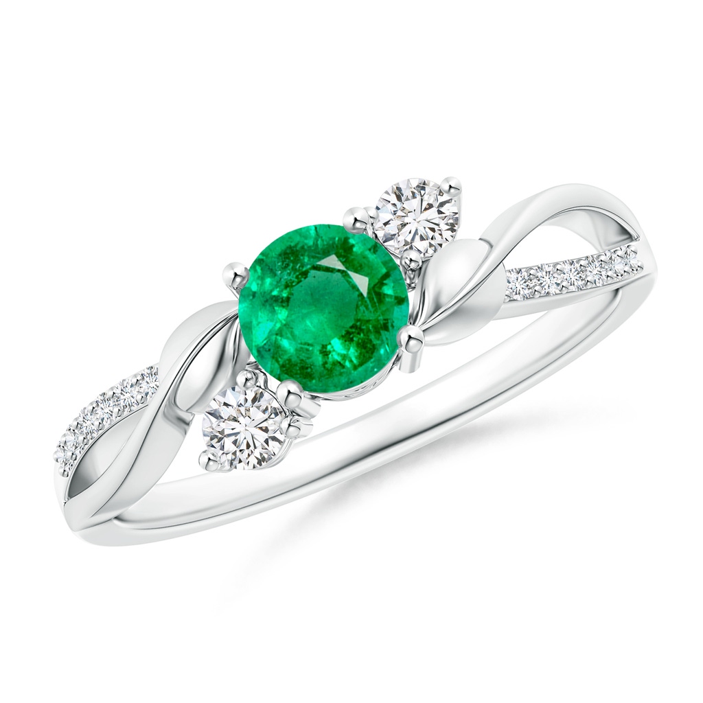 5mm AAA Emerald and Diamond Twisted Vine Ring in White Gold