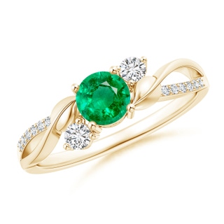 5mm AAA Emerald and Diamond Twisted Vine Ring in Yellow Gold