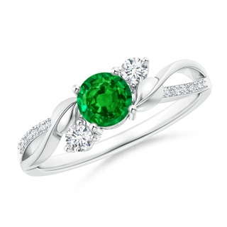 5mm AAAA Emerald and Diamond Twisted Vine Ring in 10K White Gold