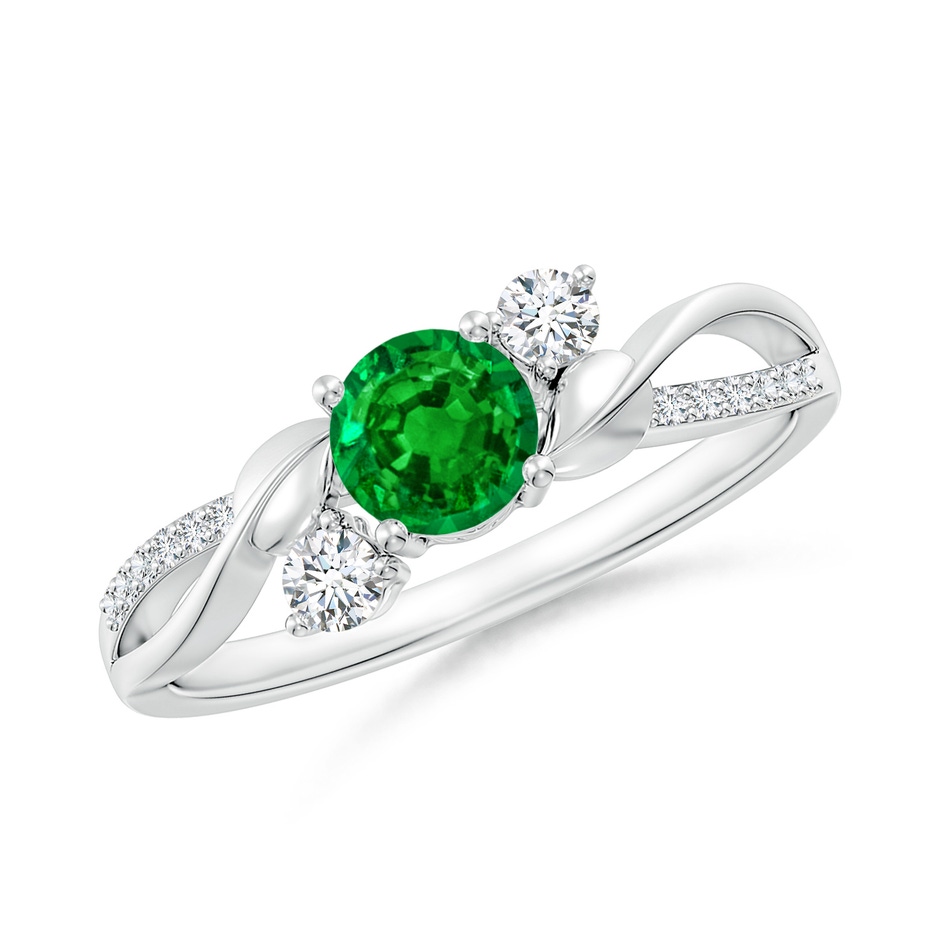 5mm AAAA Emerald and Diamond Twisted Vine Ring in P950 Platinum 
