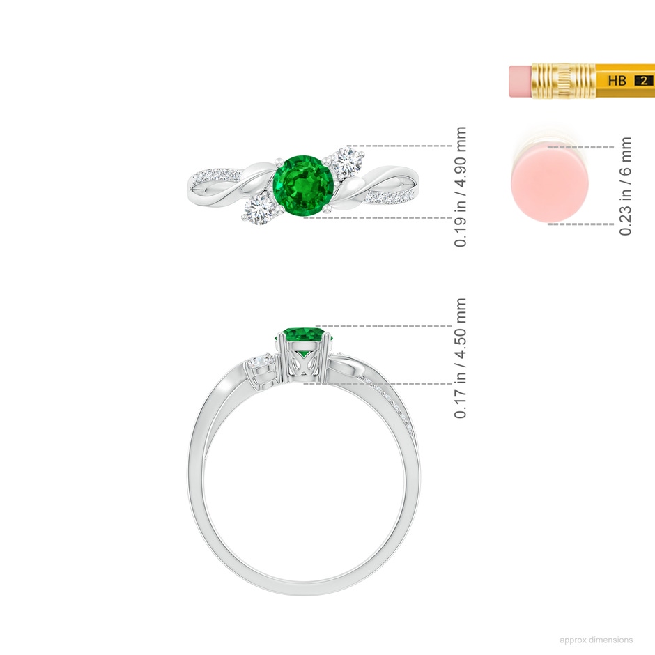 5mm AAAA Emerald and Diamond Twisted Vine Ring in P950 Platinum ruler