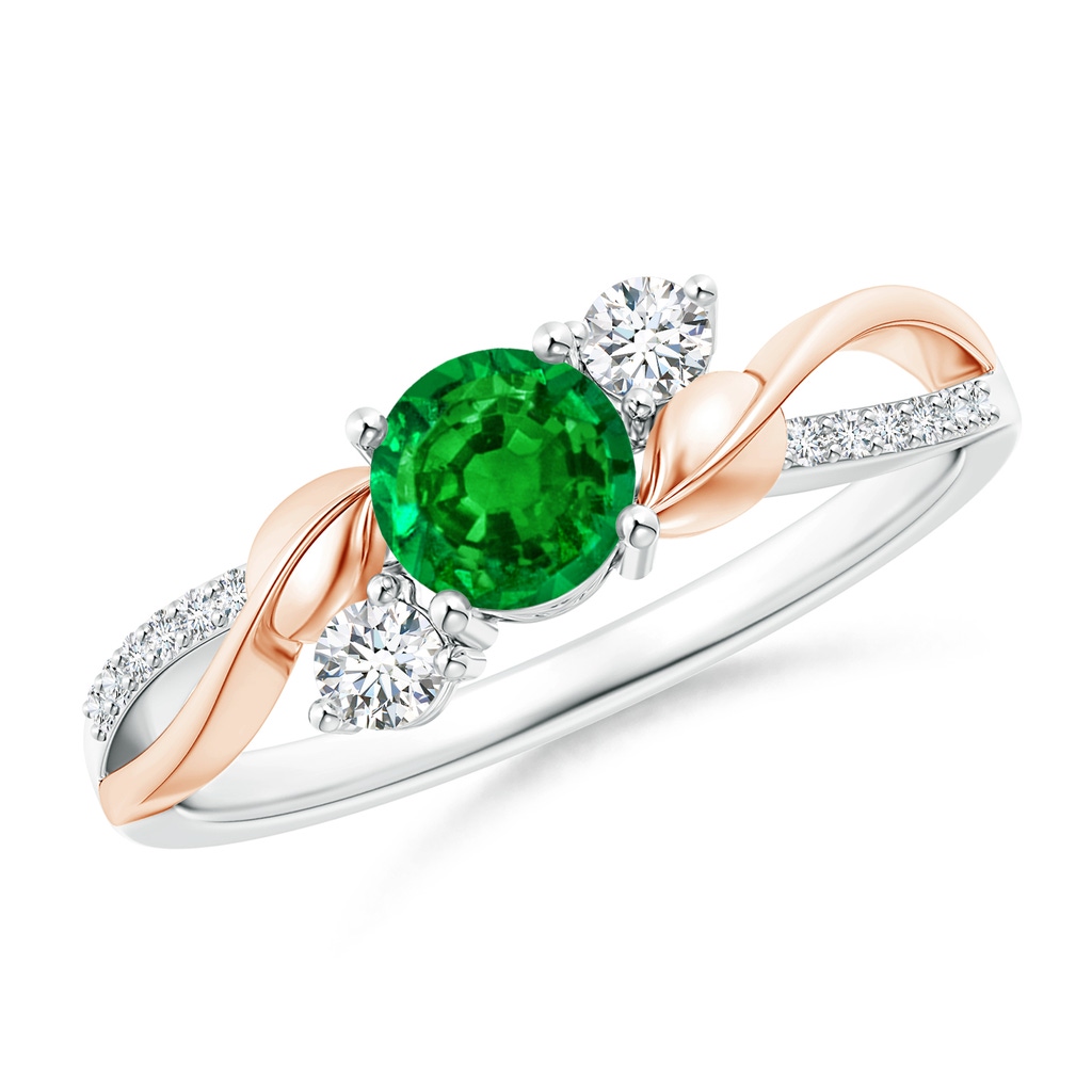 5mm AAAA Emerald and Diamond Twisted Vine Ring in White Gold Rose Gold